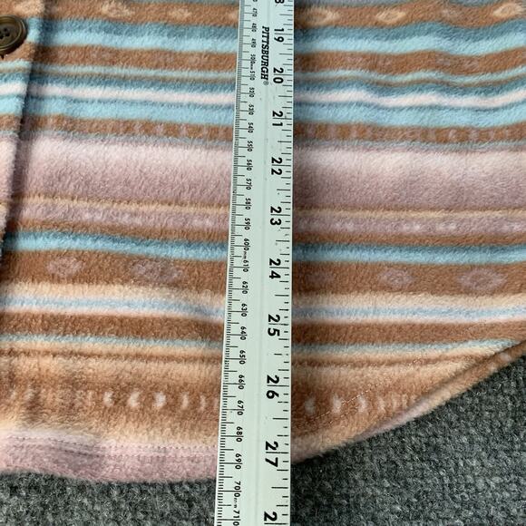 Pink Rose Fleece Shirt Women’s XL Aztec Geometric Pattern Button Up Brown Blue - Picture 8 of 9